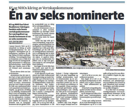 Sande på topp 6 -  kåring av gode vertskapskommuner for næringslivet!